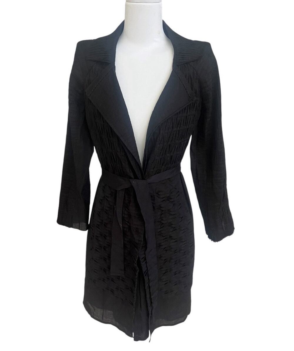 Elie Tahari Black Coat Jacket Cotton Pleated Details S Belted Party Whimsygoth